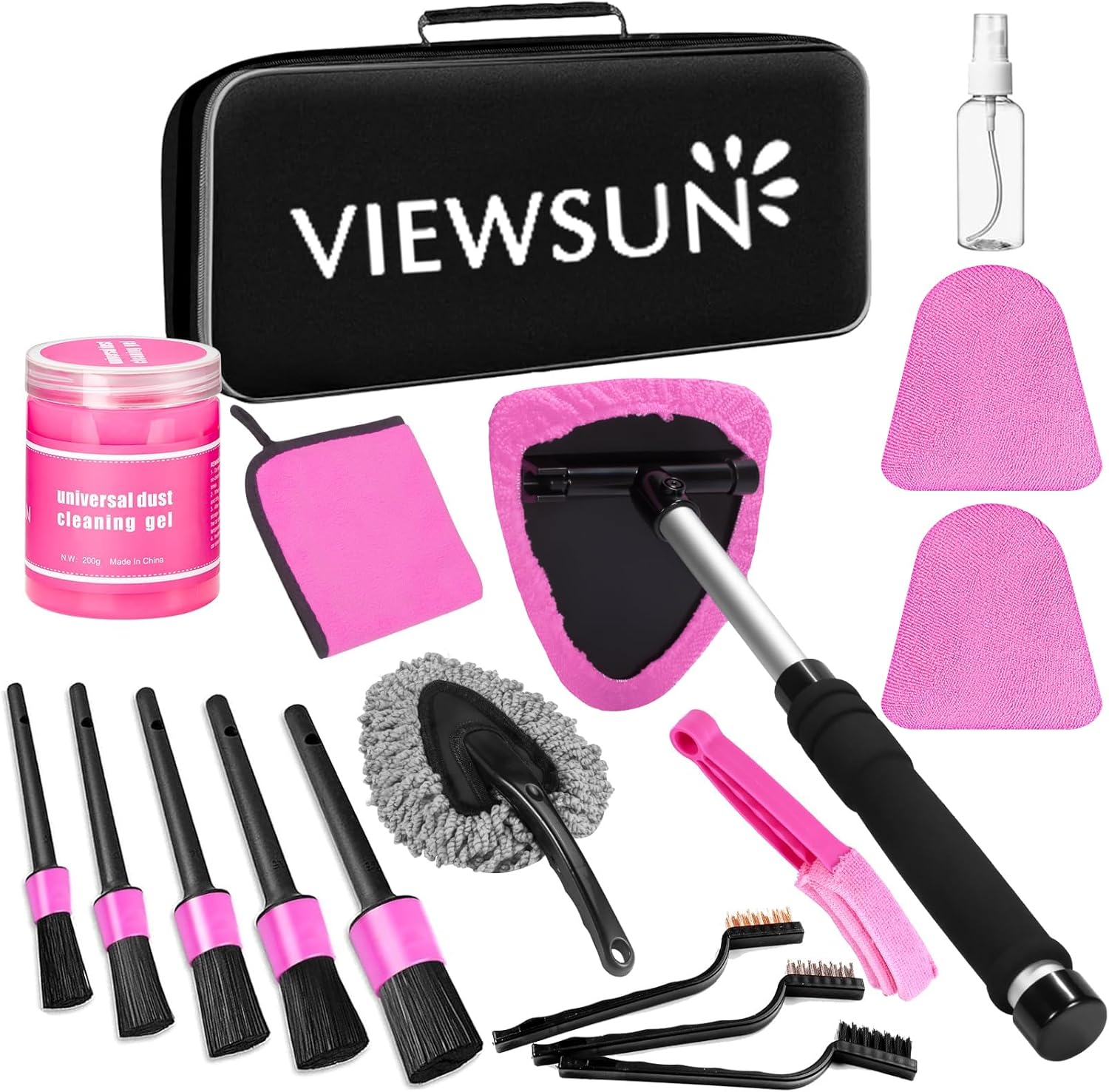 715iYIig0fL._AC_SL1500_.jpg Viewsun Windshield Cleaner Tool, 17Pcs Pink Car Interior Cleaning Kit, Detailing Kit Cleaner, Detailing Brush, Cleaning Gel, Inside Cleaning Supplies Accessories for Women Girl Gift - Image 1
