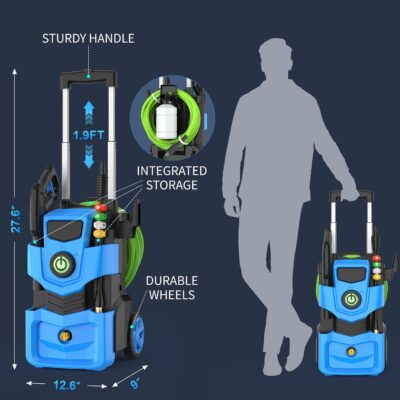 Pressure Washer 5000 PSI Adjustable Pressure, Power Cleaners Powered with 33ft Pressure Hose, 4 Nozzles and 500ml Foam Cannon, Cleaner Machine for Home, Light Blue - Image 8