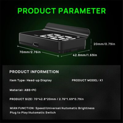 Heads up Display for Cars,Car HUD,Head up Display for Car,Digital GPS HUD Speedometer,USB Cable Plug and Play,Automatic Brightness Adjustment,Large Font Display (K1-White) - Image 8