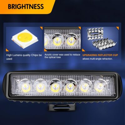 GOOACC 2 PCS 18w Spot Led Light Bar Work Light Pods Off Road Driving Light Fog Light Reverse Lights with 16AWG Off Road Wiring Harness-2 Leads for Truck Truck Boat SUV ATV, 2 Years Warranty - Image 3