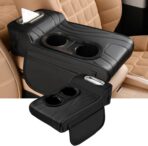 Universal Car Armrest Cover, Microfiber Leather Center Console Organizer with 2 Cup Holders, Tissue Pack & Side Storage Pockets, Black