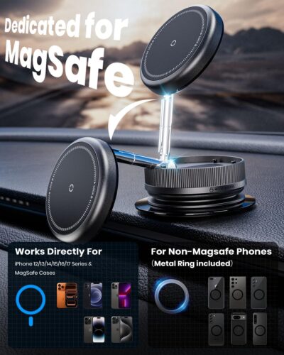 2026 Upgraded 360° Vacuum Magnetic Car Phone Holder for Magsafe [96+LBS Strongest Suction & 2800gf Strongest Magnetic], Adjustable Car Phone Mount for Your Car/Gym/Mirror/Shower for iPhone & Android - Image 5
