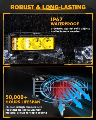 Auxbeam 5 Inch Amber Fog Light, Side Shooter Pod Lights 68W 6800LM LED Offroad Driving Lights with White Spot Flood Combo Beam, Waterproof Offroad Fog Light for UTV ATV Jeep Truck Boat (Yellow Beam) - Image 5