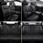 Black Car Seat Cover with Lumbar Support, Car Seat Protector Waterproof, Nappa Leather Car Seat Cushion, Car Seat Covers Front Seats and Back Fit for Most Cars - Image 2