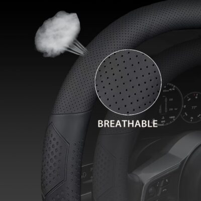 Leather Steering Wheel Cover for Chevy Silverado 1500 2500 3500, 14.5-15 inches Car Steering Wheel Cover with Non-Slip Breathable (Black) - Image 3