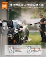 Giraffe Tools Wall Mounted Pressure Washer Essential with Upgraded 1800W Motor, 2900 PSI, 2.2 GPM Electric Power Washer, Automatic Rewind, 100ft Pressure Hoses, 5 Nozzles for Floor/Cars/Fences/Patios - Image 2