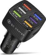Amiss Car Charger Adapter, 6 USB Multi Port, Fast Charger, Include QC 3.0 and 5 Other Ports, Car Interior Accessories, Fit for iPhone 13/12/11/pro, Samsung Galaxy/Note S10/S9/S8, Android - Black