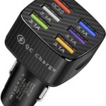 Amiss Car Charger Adapter, 6 USB Multi Port, Fast Charger, Include QC 3.0 and 5 Other Ports, Car Interior Accessories, Fit for iPhone 13/12/11/pro, Samsung Galaxy/Note S10/S9/S8, Android - Black