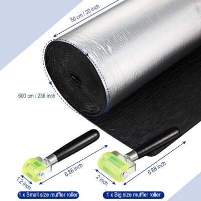 Zhengmy 36.3 Sqft 196 Mil Car Heat Sound Insulation Mat Automotive Noise Deadening Mat with Rubber Roller Auto Sound Deadener Self Adhesive Heat Insulation for Hood Ceiling Door(20 x 236 Inch) - Image 3