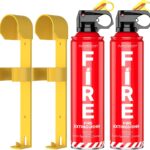2-Pack Fire Extinguisher Kit,Compact ABCK Spray for Home, Kitchen, Car, Grill | Eco-Friendly, Anti-Reignition | Mounting Bracket.
