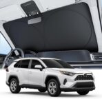 Wigoo 2025 Upgrade Car Windshield Sun Shade [100% Light Block, 4th-Gen Cooling Tech] Foldable Heat Insulation Interior Sun Visor with Storage Bag for Sedans/SUVs/Hatchbacks (M (64"x32")