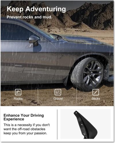 KIWI MASTER Mud Flaps Splash Guards for 2015-2023 Dodge Challenger Accessories Replace OEM # 82214141 82214142 Front & Rear Fender Flaps Heavy Duty Molded - Image 3