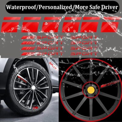 Pincuttee 14pcs Car Decal Stickers,Wheel Rim Decal Sticker,Sport Logo Reflective Stickers,Sport Emblem Car Rear Bumper Sticker,Rear Mirror Decals for All Vehicles(Red,14PCS) - Image 4