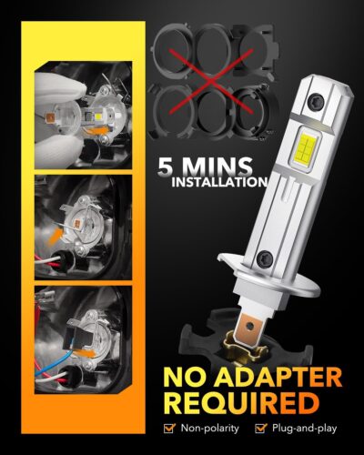 OXILAM H1/H1LL LED Bulbs 30000LM 6500K White Ultra-Bright, 5 Min Quick Install, 60000H Lifespan, No Flicker, 99% Compatibility - Image 5