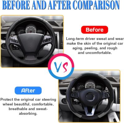 15 inch Car Steering Wheel Cover, Carbon Fiber Microfiber PU Leather Elastic Steering Wheel Protector for Men Women, Anti-Slip Breathable Car Interior Accessories (Grey) - Image 5