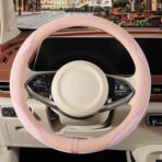 Nappa Leather Pink Steering Wheel Cover, Advanced Microfiber Leather Non-Slip Breathable Fabric, Warm in Winter and Cool in Summer, Universal 15 inch - Image 2