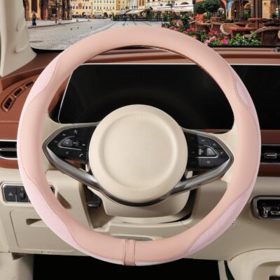 Nappa Leather Pink Steering Wheel Cover, Advanced Microfiber Leather Non-Slip Breathable Fabric, Warm in Winter and Cool in Summer, Universal 15 inch - Image 2