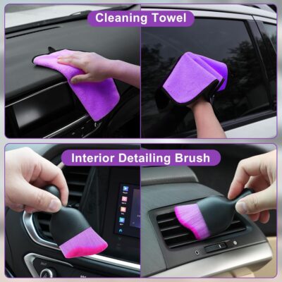 Viewsun Windshield Cleaner Tool, 17Pcs Purple Car Interior Cleaning Kit, Detailing Kit Cleaner, Detailing Brush, Cleaning Gel, Inside Cleaning Supplies Accessories for Trucks, SUVs, RVs Window - Image 6