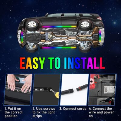 OPP ULITE Car Led Underglow Lights Aluminum Dream Chasing Color Accent Light Bar, RF Remote & APP Control Underglow Light Strip with Red Brake/Yellow Turn Signal/White Reverse Light Kit, 8PC Pack - Image 6