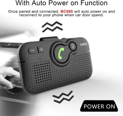 Bluetooth Car Speaker for Cell Phone, Handsfree Bluetooth Car Kit Motion AUTO ON Off Support Siri Voice Assistant Handsfree Speakerphone with Visor Clip - BC980P - Image 5