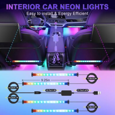 LivTee Accent Interior Car Lights, Smart Car Interior Lights with App Control, RGB LED Lights with Music Mode and DIY Mode, 2 Lines Design LED Lights for Cars with Charger, Car Accessories for Women - Image 3