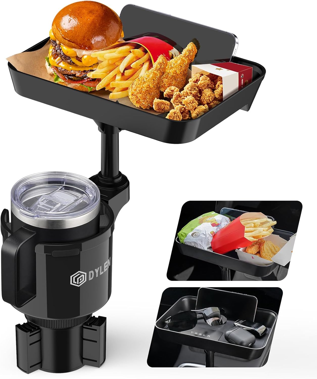 716QYISo62L._AC_SL1500_.jpg DYLEN Car Cup Holder Tray, Cup Holder Expander Adapter for Car, 9.5” Detachable Car Food Tray Table for Eating, Road Trip Essentials Fits Yeti, Hydro Flask 16-46 oz - Image 1