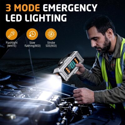 Jump Starter with Air Compressor, 8000A Car Battery Jump Starter (9.0 Gas/8.0L Diesel), 180PSI Car Battery Jumper Starter Portable 12V Jump Box with Jumper Cables, LED Light, Power Bank, LCD Display - Image 6