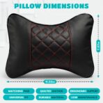 Set of 2 Quilted Faux Leather Car Headrest Pillow, Black Case/Black Threading, Ergonomic Neck Support for Comfortable Driving - Image 6