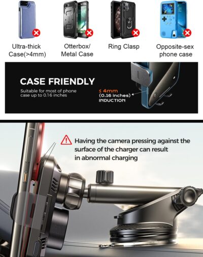 CHGeek Wireless Car Charger with Phone Holder Mount, 15W Fast Charging Auto Clamping Phone Holders for You Car Windshield Dashboard Air Vent Accessories for iPhone, Samsung Galaxy, Google, etc - Image 9