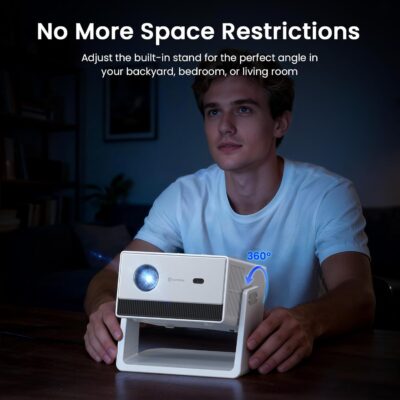 Mini Smart Projector, 1500 ANSI Portable Projector with WiFi and Bluetooth, HAPPRUN 4K Full HD Home Theater with 270° Stand, Dolby Sound, Built-in Apps,Compatible with Phone & PC, Indoor & Outdoor Use - Image 4