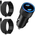 [Apple MFi Certified] iPhone 17 Car Charger, Linocell 90W USB C Car Charger Dual PD Power Cigarette Lighter Adapter with 2Pack Type C Braided Cable for iPhone 17/17 Pro Max/16/15/Galaxy S26/S25/Pixel