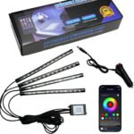 4-in-1 RGB Car Interior Lights with APP Control, Music Sync Mode, 12V LED Strip Light Kit for Car, Truck, SUV – Smart Ambient Lighting with Color Changing & Sound Activated, Car Charger Included