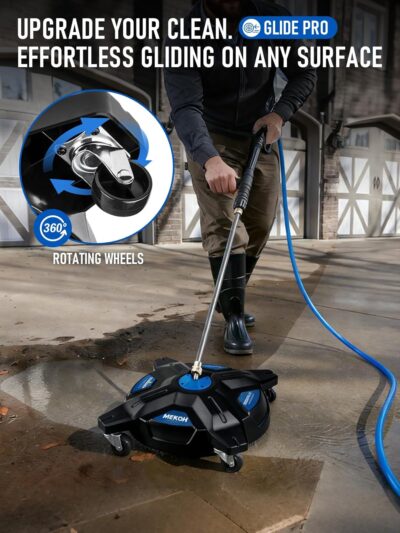 MEKOH 16.5” Pressure Washer Surface Cleaner, Large Lightweight Driveway Pressure Washer Attachment 3600PSI, 4 Caster Wheels, 1/4” Quick Connect, Universal Gas & Electric Power Washer Surface Cleaner - Image 2