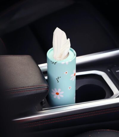 Car Tissue Holder with Facial Tissues Bulk - 4 PK Car Tissues Cylinder, Tissue Holder for Car, Travel Tissues for Car Cup Holder, Refill Car Tissue Box Round Container - Image 4