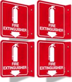 T&R Fire Extinguisher Sign, Fire Extinguisher with Down Arrow - 4 Pack - 6 x 6 Inches Acrylic, 2 pre-drilled holes, Includes Matching Screws, Use for Home Office/Business