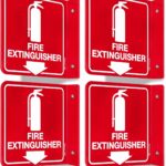 T&R Fire Extinguisher Sign, Fire Extinguisher with Down Arrow - 4 Pack - 6 x 6 Inches Acrylic, 2 pre-drilled holes, Includes Matching Screws, Use for Home Office/Business