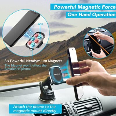 APPS2Car 3-in-1 Car Phone Mount Magnetic Dashboard Windshield Air Vent Mount Phone Holder for Car Universal Car Phone Holder with Powerful Suction Cup Built-in Strong 6 Magnets for All CellPhones - Image 3