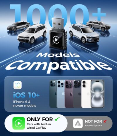 JDG Wireless CarPlay Adapter, Converts Wired CarPlay to Wireless, for Cars with Built-in Wired Apple Carplay, Super Mini USB Design Car Play Adapter for iPhone, (Black) - Image 8