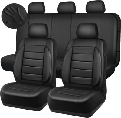 CAR PASS Leather Seat Covers Full Set Universal Water Resistant 3D Foam Back Support, Luxury Comfort Automotive 5 Seat Covers All Season Fit for SUV,Sedan,Van, Airbag Compatible Elegance(Pure Black) - Image 8