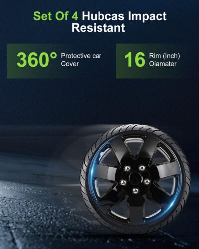 SCITOO 16 Inch Black hubcaps, universally Adaptable to Cars, Trucks, SUVs, Simple to Mount, Elegant Design, rustproof Wheel Rim Cover Set of 4 - Image 3