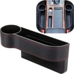 Car Seat Gap Filler Organizer Between Front seat car Organizer and Storage Box, Auto Premium PU Leather Console with Cup Holder, Car Pocket for Interior Essentials (for Driver Side)