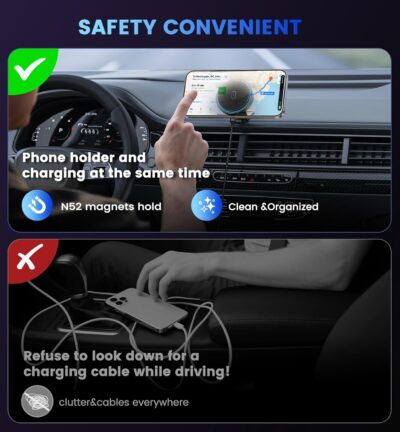Mag-Safe Car Mount Charger 15W Magnetic Wireless Car Charger for iPhone 17 Accessories Magnetic Phone Holder for Car 3 in 1 Mag Safe Car Mount for iPhone17Pro/16/15/14/13/12 Series Gifts for Men Women - Image 8