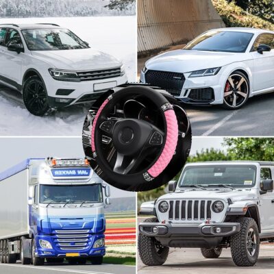 Bling Car Steering Wheel Cover, 15 Inch Rhinestones Soft Leather Elastic Steering Wheel Protector, Sparkly Crystal Diamond for Women Girls, Car Interior Accessories for Most Cars (Pink) - Image 6