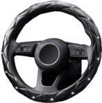 YOGURTCK Diamond Soft Leather Anti-Slip Steering Wheel Cover with Bling Bling Crystal Rhinestones, Universal 15 Inch for Women Girls, Fit Vehicles, Sedans, SUVs, Vans, Trucks - Black - Image 9