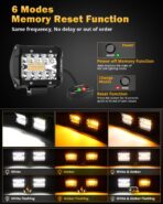 Auxbeam 6 Modes Amber White Series 4 Inch 120W Strobe LED Pod Lights Dual Color Auxiliary Offroad Light Bar Spot Flood Combo Flashing Fog Lights A-Pillar Bumper Grille Mount, Pair - Image 2