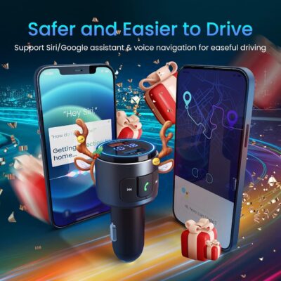 Upgraded V5.3 FM Bluetooth Transmitter, Bluetooth Car Adapter QC3.0 & LED Backlit Wireless FM Radio Adapter Music Player/Car Kit, Siri Google Assistant - Image 6