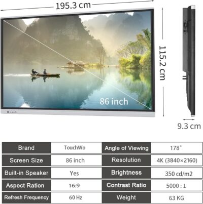 86" Touchscreen Monitor Smart Board, 4K Interactive Presentation Electronic Whiteboard with Android 13, Digital Signage Display for Office, Classroom,RAM 4GB+ ROM 32GB - Image 7