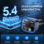 Bluetooth 5.4 Car Adapter, Wireless FM Transmitter with Deep Bass Player, 48W Fast Charging Bluetooth Adapter for Car, Hands-Free Calling & Audio Receiver, MP3 Music Player, Support USB Drive - Image 4