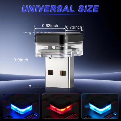 4 PCS Car Interior USB LED Light, Plug-in USB Car Decor Ambient Lighting Kit, Portable Mini Night Light, Car Interior Accessories Suitable for Most Vehicles (Blue) - Image 3