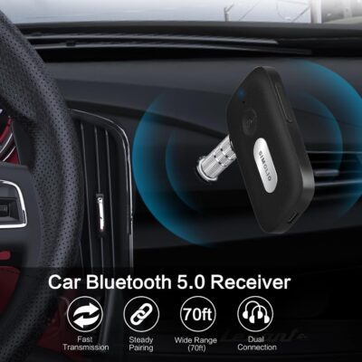 SIMOLIO Bluetooth Receiver for Car, 35H Battery Life, Volume Control, Noise Cancelling 3.5mm AUX Bluetooth Car Adapter, Wireless Audio Receiver for Home Stereo/Wired Headphones/Handsfree Calls - Image 2